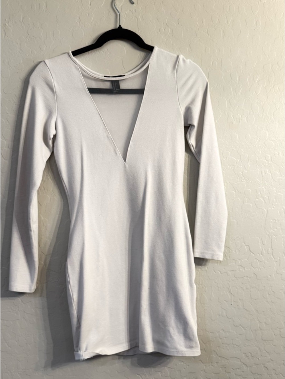 Forever 21 White Long Sleeve Deep V-Neck Dress
